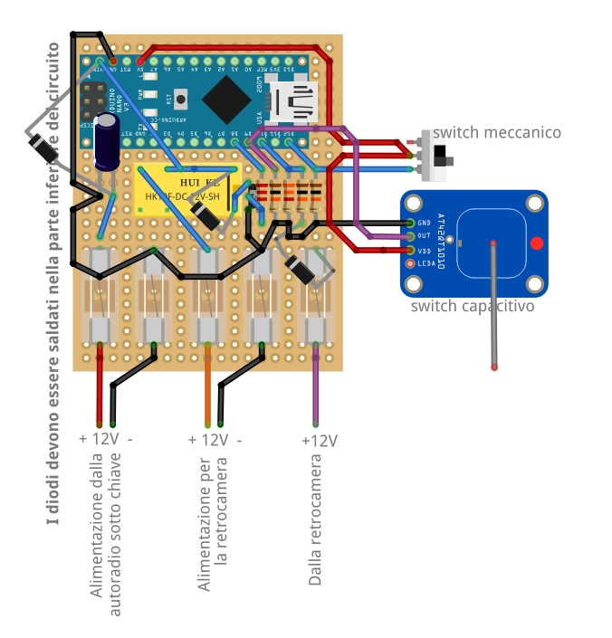Arduino board circuit diagram for powering the rear camera.